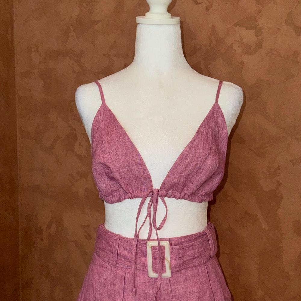 Top and High Waist Pink Women's Shorts